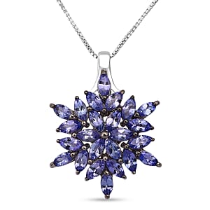 D'Joy Tanzanite 2.25 ctw Royal Bloom Pendant Necklace in Rhodium Over Sterling Silver (20 Inches)