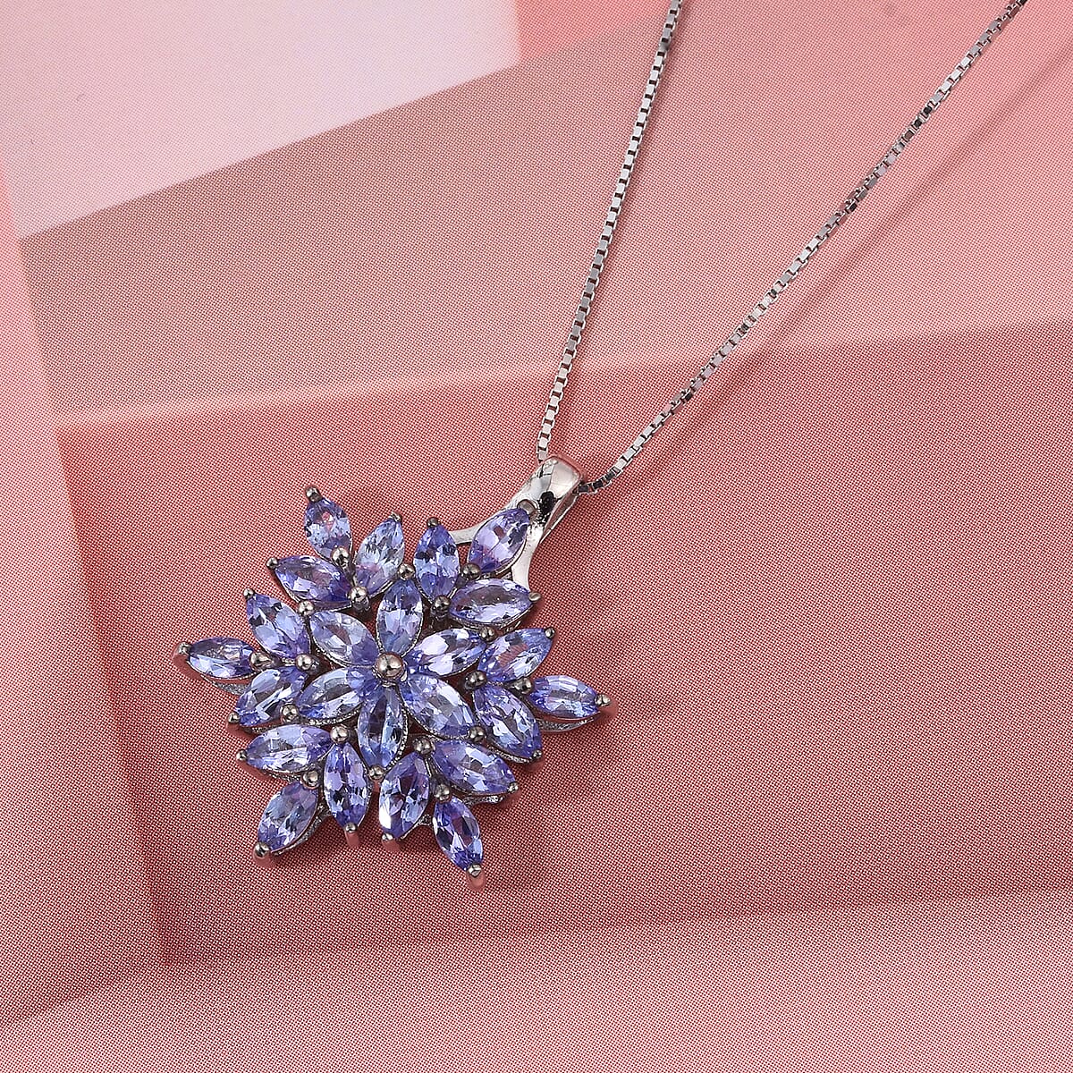 D'Joy Tanzanite 2.25 ctw Royal Bloom Pendant Necklace in Rhodium Over Sterling Silver (20 Inches) image number 1