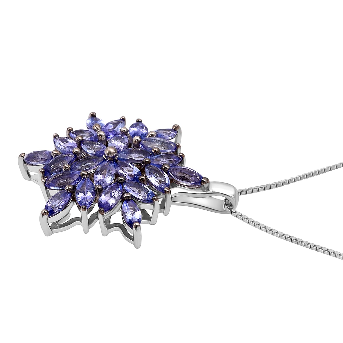D'Joy Tanzanite 2.25 ctw Royal Bloom Pendant Necklace in Rhodium Over Sterling Silver (20 Inches) image number 3