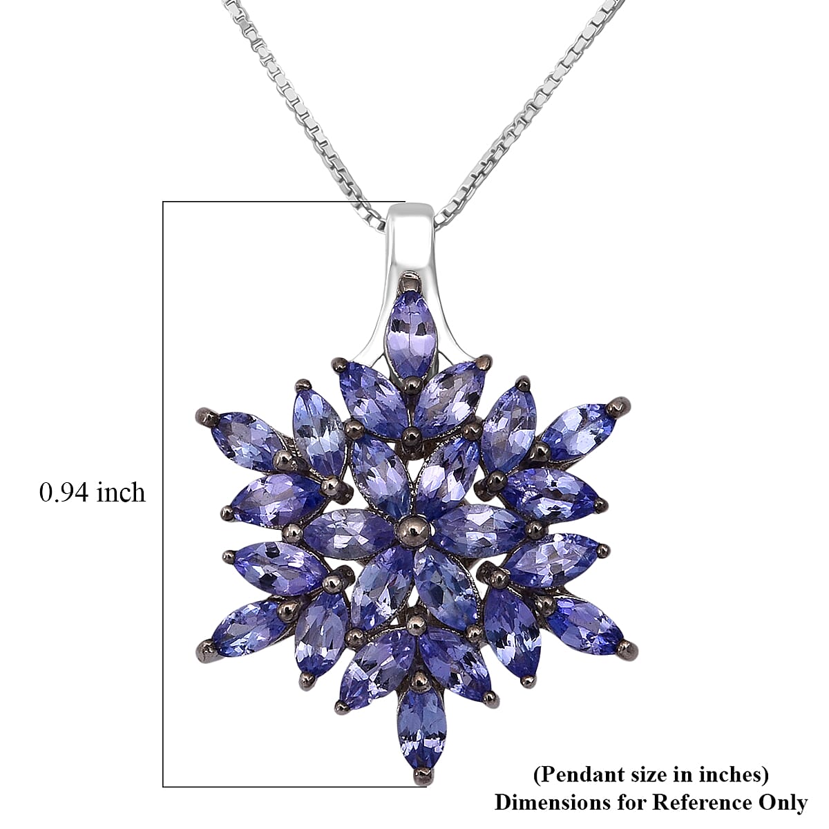 D'Joy Tanzanite 2.25 ctw Royal Bloom Pendant Necklace in Rhodium Over Sterling Silver (20 Inches) image number 6