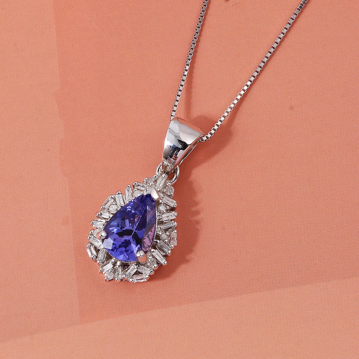 D'Joy Tanzanite and Diamond 1.50 ctw Royal Starburst Pendant Necklace in Rhodium Over Sterling Silver 20 Inches image number 1