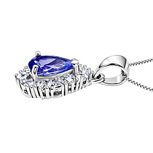 D'Joy Tanzanite and Diamond 1.50 ctw Royal Starburst Pendant Necklace in Rhodium Over Sterling Silver 20 Inches