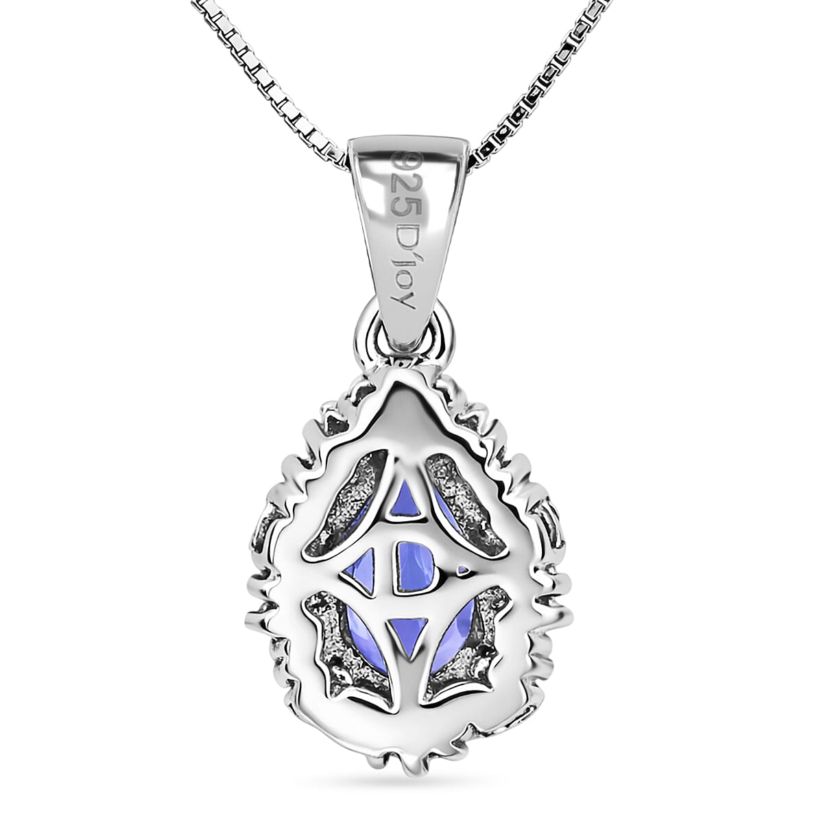 D'Joy Tanzanite and Diamond 1.50 ctw Royal Starburst Pendant Necklace in Rhodium Over Sterling Silver 20 Inches