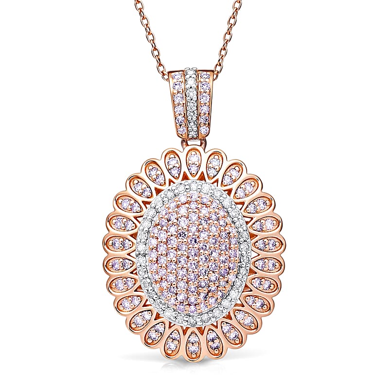 D'Joy Natural Pink and White Diamond I3 1.00 ctw Petal Crown Pendant Necklace in 18K Vermeil Rose Gold Over Sterling Silver 20 Inches