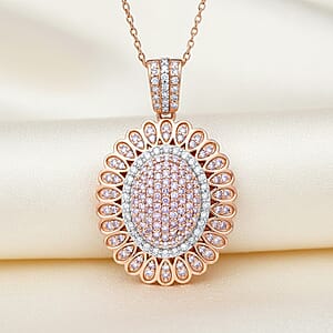 D'Joy Natural Pink and White Diamond I3 1.00 ctw Petal Crown Pendant Necklace in 18K Vermeil Rose Gold Over Sterling Silver 20 Inches