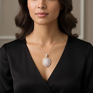 D'Joy Natural Pink and White Diamond I3 1.00 ctw Petal Crown Pendant Necklace in 18K Vermeil Rose Gold Over Sterling Silver 20 Inches