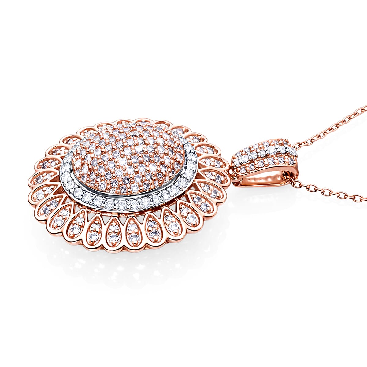 D'Joy Natural Pink and White Diamond I3 1.00 ctw Petal Crown Pendant Necklace in 18K Vermeil Rose Gold Over Sterling Silver 20 Inches image number 3