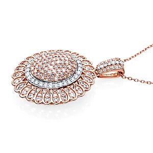 D'Joy Natural Pink and White Diamond I3 1.00 ctw Petal Crown Pendant Necklace in 18K Vermeil Rose Gold Over Sterling Silver 20 Inches