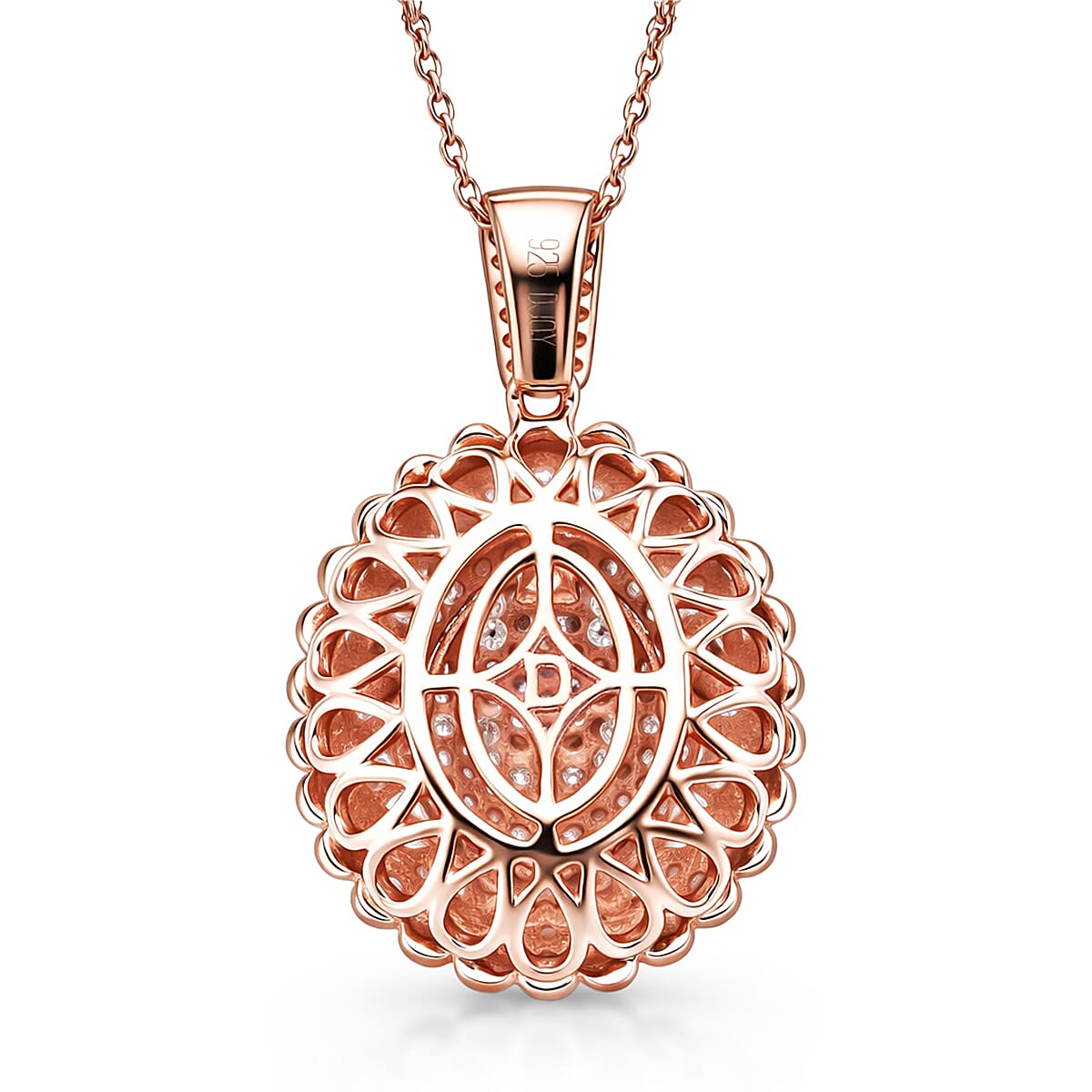 D'Joy Natural Pink and White Diamond I3 1.00 ctw Petal Crown Pendant Necklace in 18K Vermeil Rose Gold Over Sterling Silver 20 Inches image number 4
