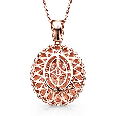 D'Joy Natural Pink and White Diamond I3 1.00 ctw Petal Crown Pendant Necklace in 18K Vermeil Rose Gold Over Sterling Silver 20 Inches