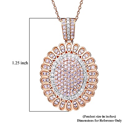 D'Joy Natural Pink and White Diamond I3 1.00 ctw Petal Crown Pendant Necklace in 18K Vermeil Rose Gold Over Sterling Silver 20 Inches
