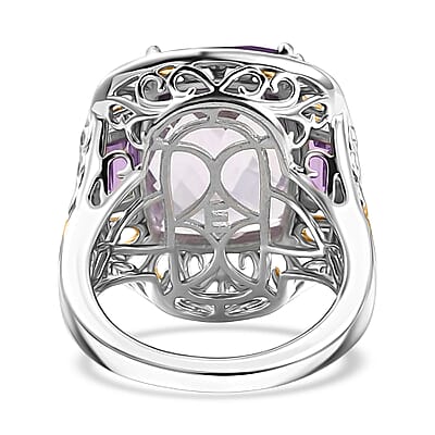 EverTrue Rose De France Amethyst 22.20 ctw Ring (Size 6) and Pendant in 18K YG Plated and Platinum Bond with Stainless Steel Necklace 20 Inches
