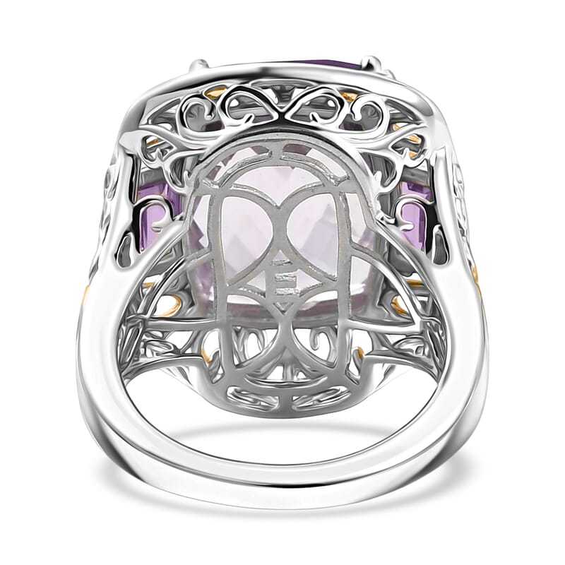 EverTrue Rose De France Amethyst 22.20 ctw Ring (Size 6) and Pendant in 18K YG Plated and Platinum Bond with Stainless Steel Necklace 20 Inches