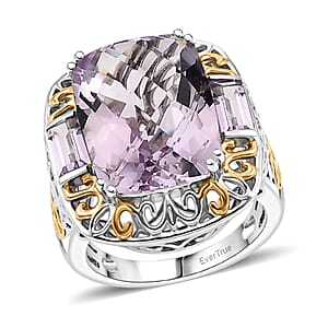 EverTrue Rose De France Amethyst 22.20 ctw Ring (Size 7) and Pendant in 18K YG Plated and Platinum Bond with Stainless Steel Necklace 20 Inches