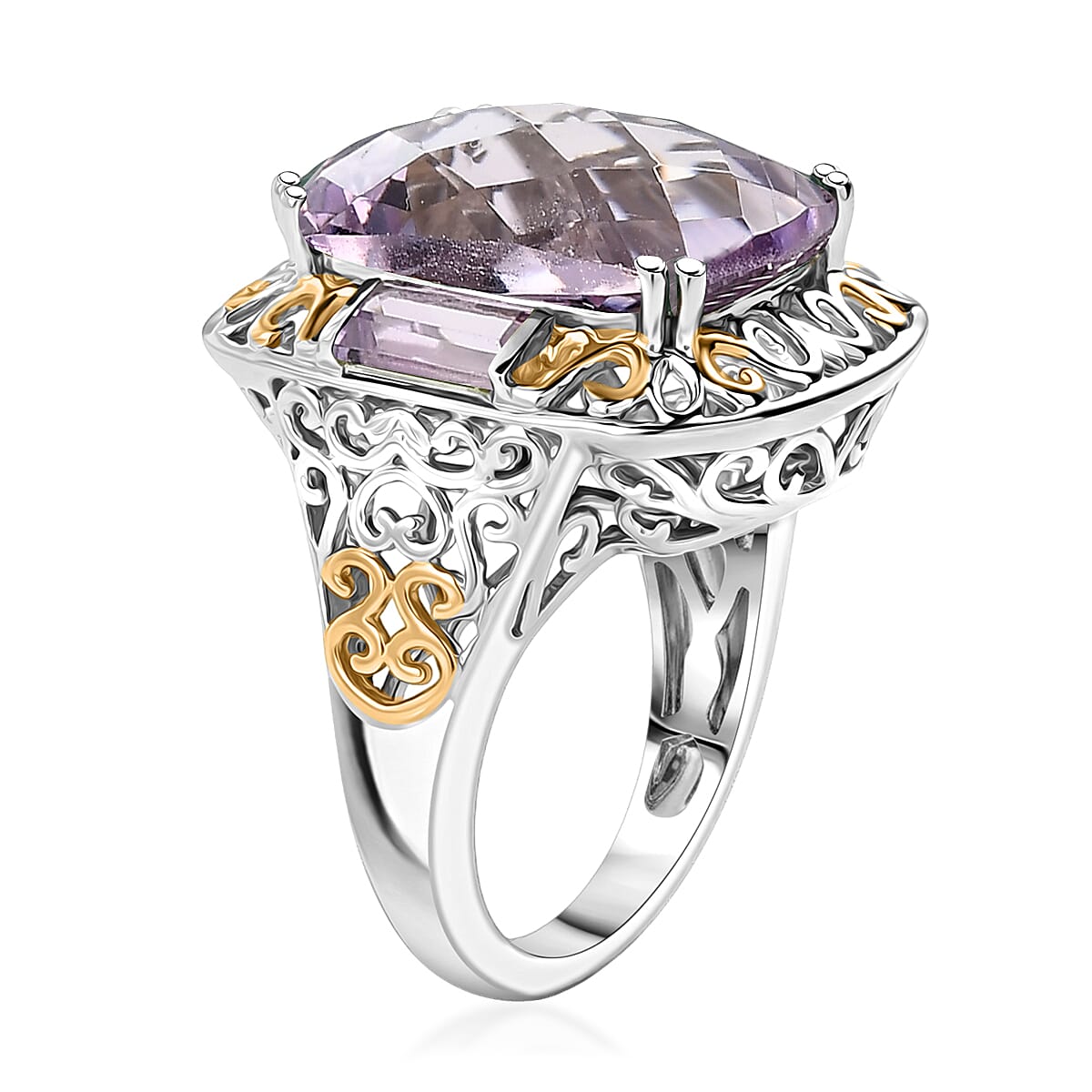 EverTrue Rose De France Amethyst 22.20 ctw Ring (Size 7) and Pendant in 18K YG Plated and Platinum Bond with Stainless Steel Necklace 20 Inches image number 4