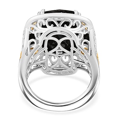 EverTrue Thai Black Spinel 26.50 ctw Ring (Size 5) and Pendant in 18K YG Plated and Platinum Bond with Stainless Steel Necklace 20 Inches