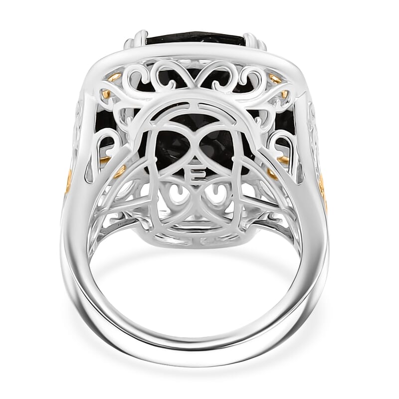 EverTrue Thai Black Spinel 26.50 ctw Ring (Size 5) and Pendant in 18K YG Plated and Platinum Bond with Stainless Steel Necklace 20 Inches