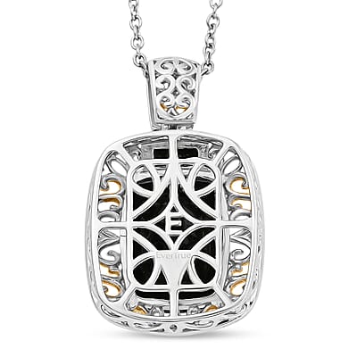 EverTrue Thai Black Spinel 26.50 ctw Ring (Size 5) and Pendant in 18K YG Plated and Platinum Bond with Stainless Steel Necklace 20 Inches