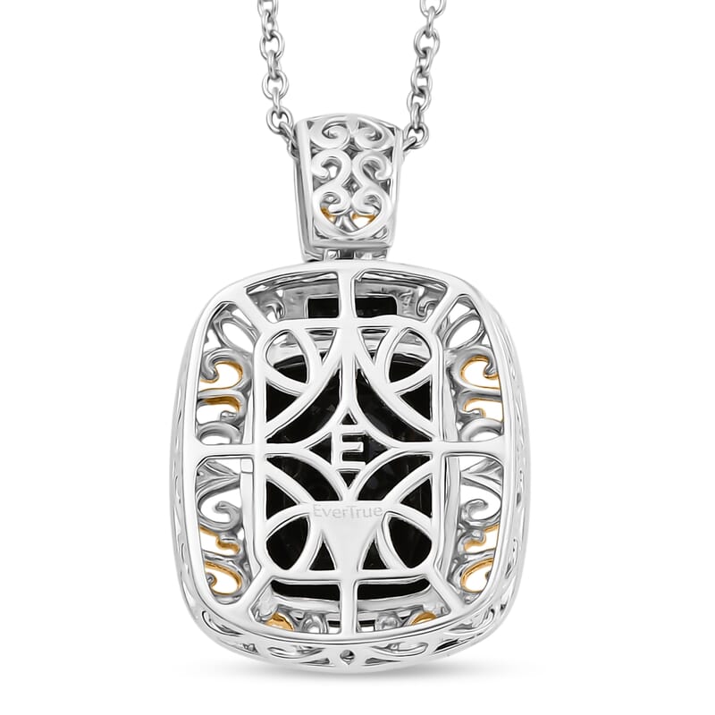 EverTrue Thai Black Spinel 26.50 ctw Ring (Size 5) and Pendant in 18K YG Plated and Platinum Bond with Stainless Steel Necklace 20 Inches