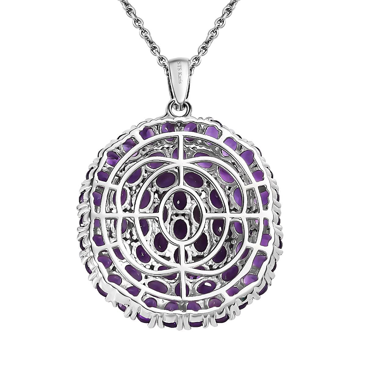 Karis African Amethyst Cluster Pendant in Stainless Steel Necklace (20 Inches) 11.60 ctw