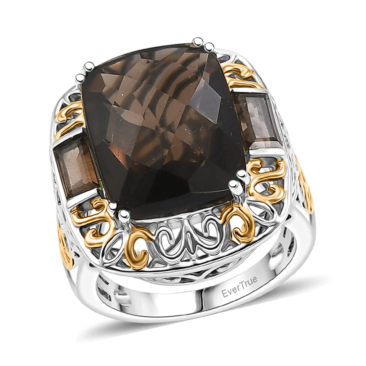 EverTrue Smoky Quartz 22.15 ctw Ring (Size 7) and Pendant in 18K YG Plated and Platinum Bond with Stainless Steel Necklace 20 Inches image number 3