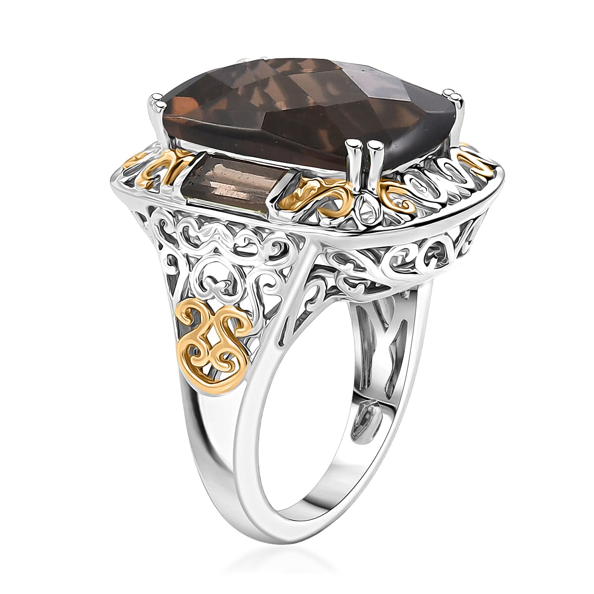 EverTrue Smoky Quartz 22.15 ctw Ring (Size 7) and Pendant in 18K YG Plated and Platinum Bond with Stainless Steel Necklace 20 Inches image number 4