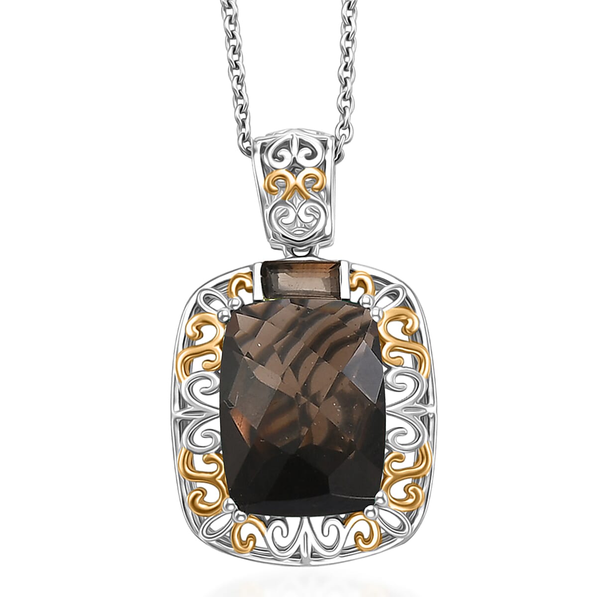 EverTrue Smoky Quartz 22.15 ctw Ring (Size 7) and Pendant in 18K YG Plated and Platinum Bond with Stainless Steel Necklace 20 Inches image number 6