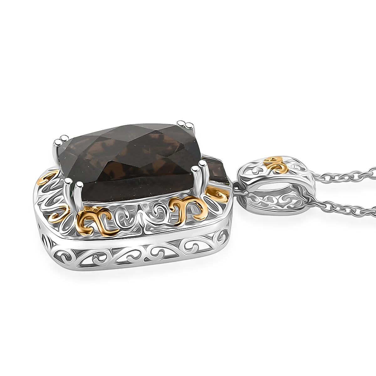 EverTrue Smoky Quartz 22.15 ctw Ring (Size 7) and Pendant in 18K YG Plated and Platinum Bond with Stainless Steel Necklace 20 Inches image number 7