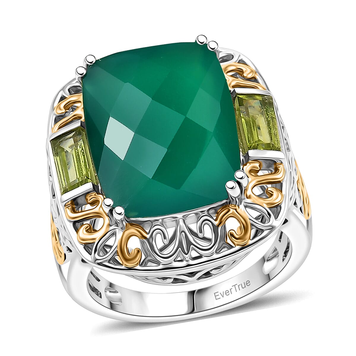 EverTrue Verde Onyx and Hebei Peridot 22.90 ctw Ring (Size 7) and Pendant in 18K YG Plated and Platinum Bond with Stainless Steel Necklace 20 Inches image number 3