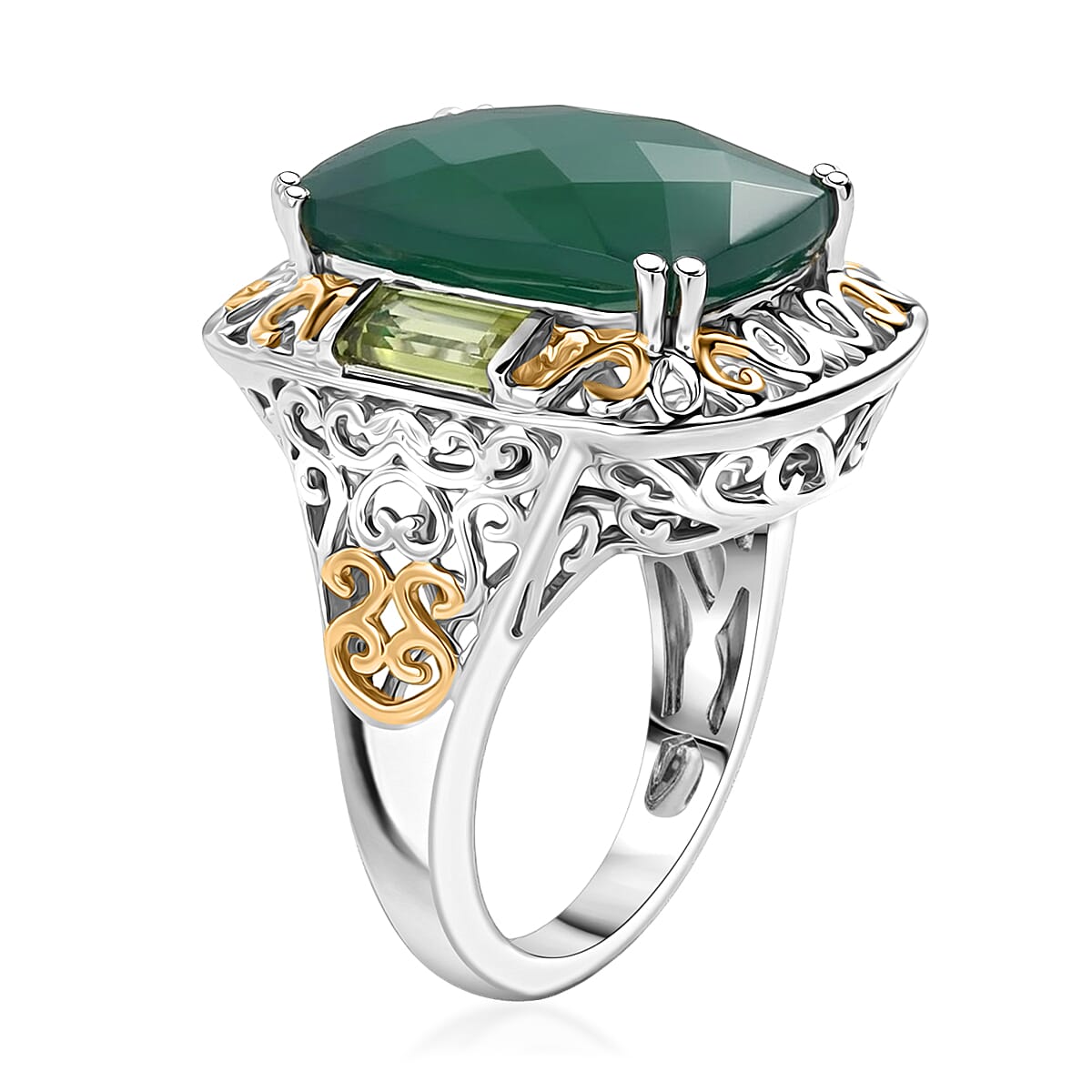 EverTrue Verde Onyx and Hebei Peridot 22.90 ctw Ring (Size 7) and Pendant in 18K YG Plated and Platinum Bond with Stainless Steel Necklace 20 Inches image number 4