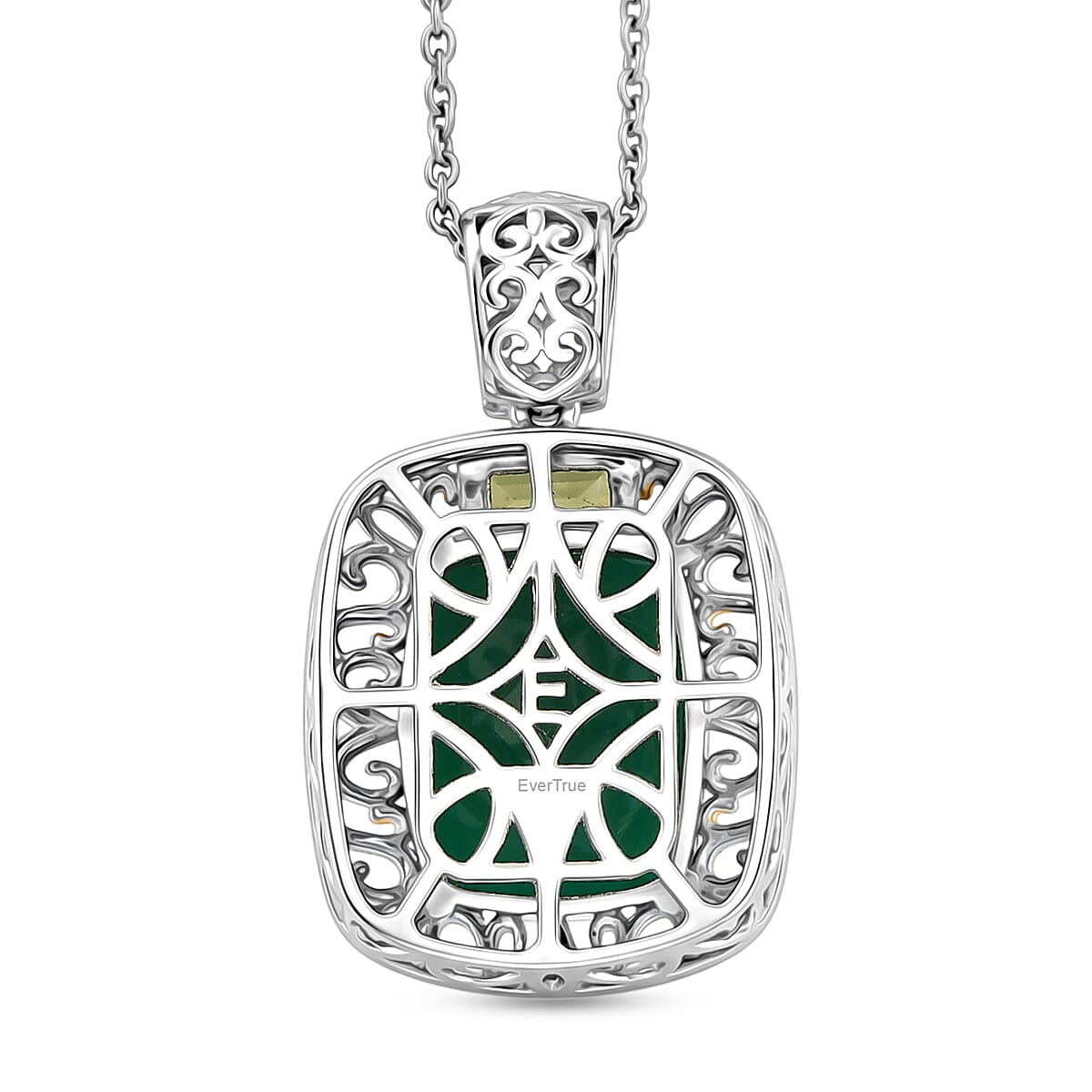EverTrue Verde Onyx and Hebei Peridot 22.90 ctw Ring (Size 7) and Pendant in 18K YG Plated and Platinum Bond with Stainless Steel Necklace 20 Inches image number 8