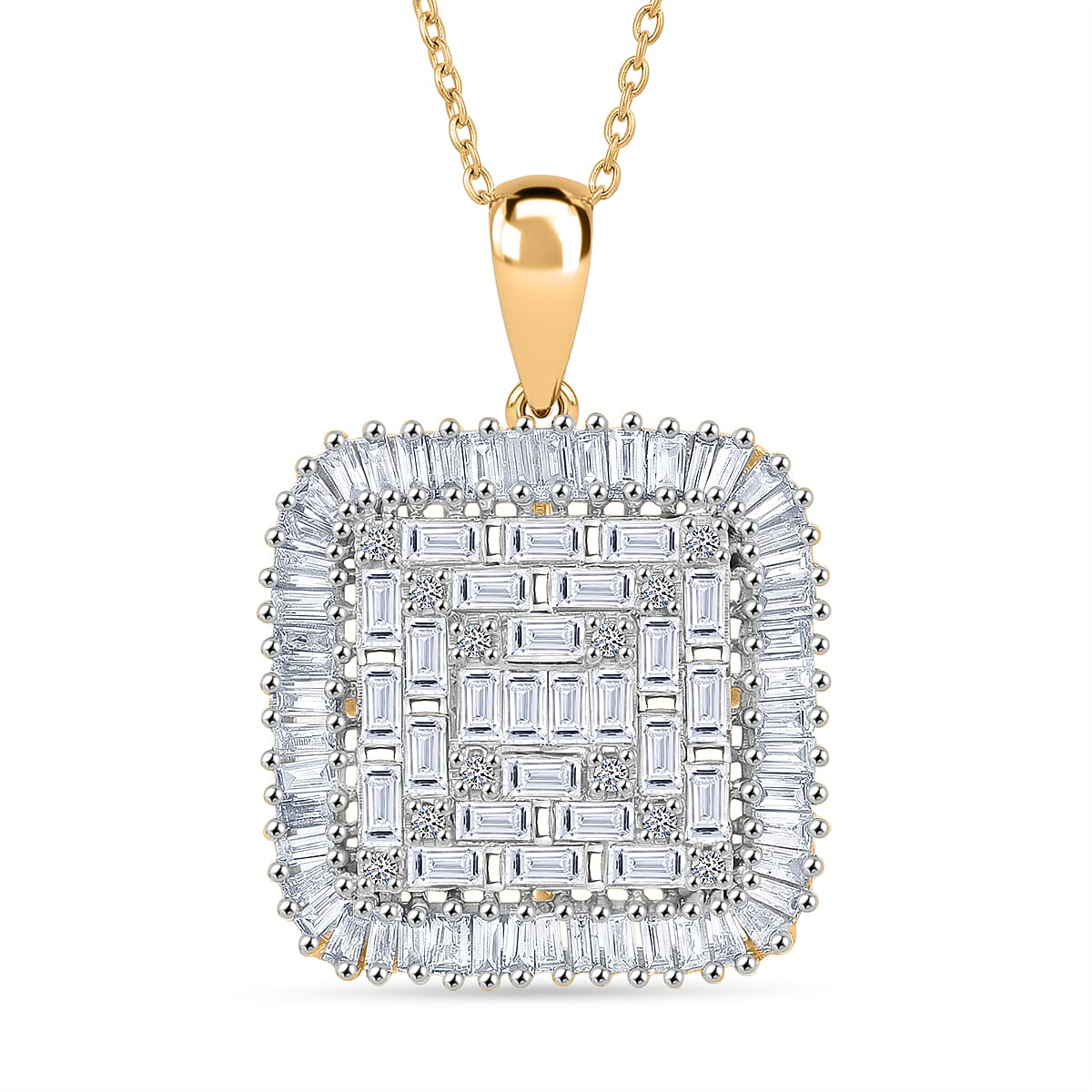 Luxuriant Lab Grown Diamond G-H SI 1.50 ctw Geometric Lattice Pendant Necklace in 18K Vermeil Yellow Gold Over Sterling Silver (20 Inches)