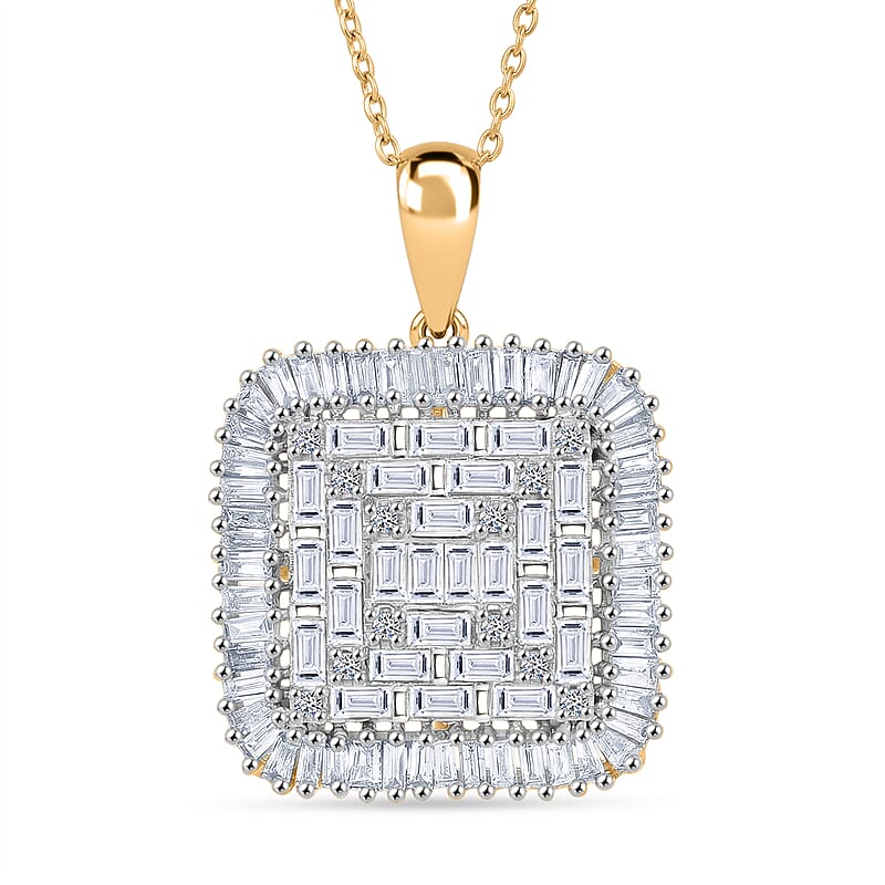 Luxuriant Lab Grown Diamond G-H SI 1.50 ctw Geometric Lattice Pendant Necklace in 18K Vermeil Yellow Gold Over Sterling Silver (20 Inches)