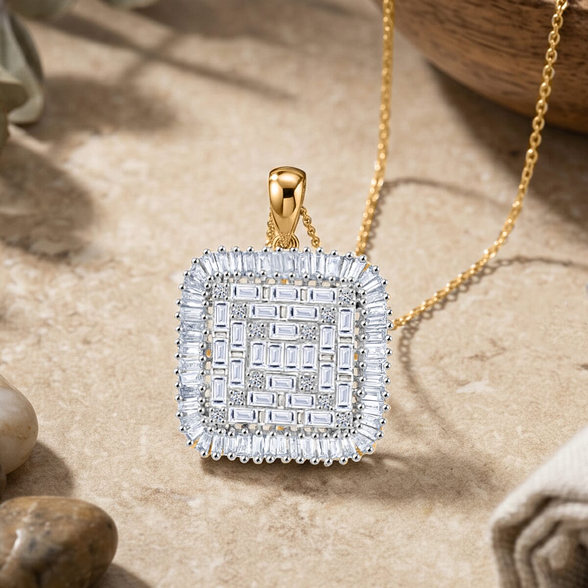 Luxuriant Lab Grown Diamond G-H SI 1.50 ctw Geometric Lattice Pendant Necklace in 18K Vermeil Yellow Gold Over Sterling Silver (20 Inches) image number 1