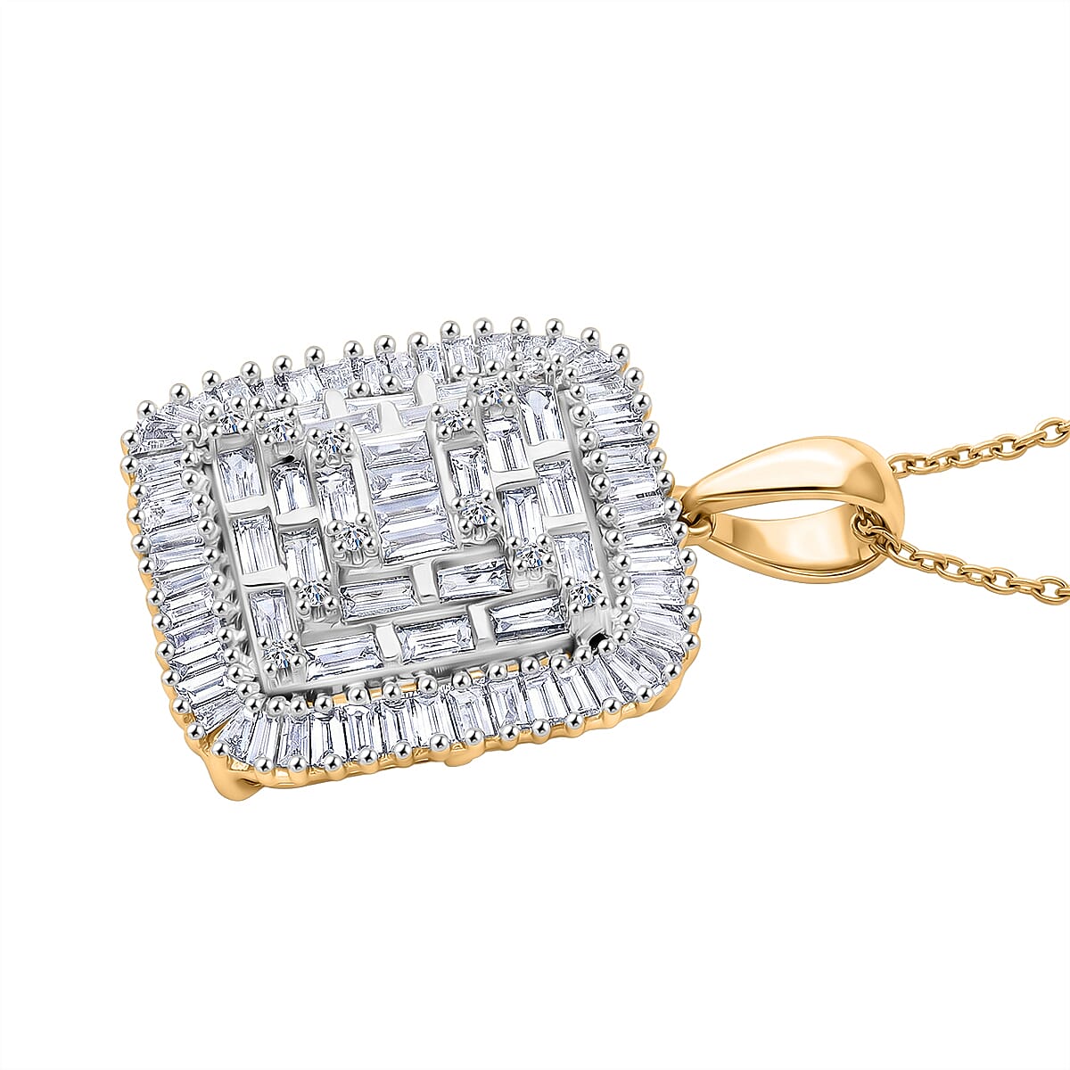 Luxuriant Lab Grown Diamond G-H SI 1.50 ctw Geometric Lattice Pendant Necklace in 18K Vermeil Yellow Gold Over Sterling Silver (20 Inches)