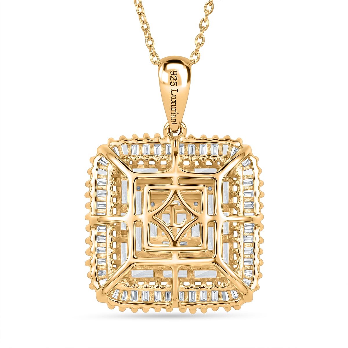 Luxuriant Lab Grown Diamond G-H SI 1.50 ctw Geometric Lattice Pendant Necklace in 18K Vermeil Yellow Gold Over Sterling Silver (20 Inches)