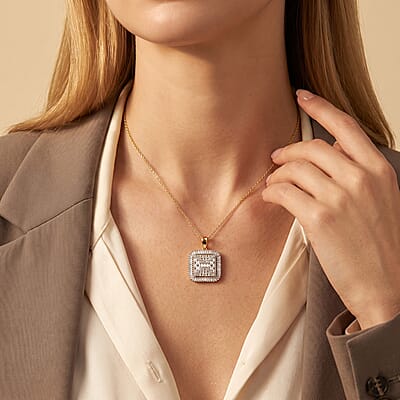 Luxuriant Lab Grown Diamond G-H SI 1.50 ctw Geometric Lattice Pendant Necklace in 18K Vermeil Yellow Gold Over Sterling Silver (20 Inches)