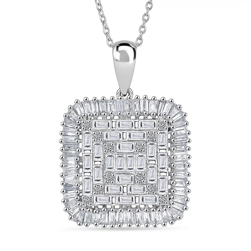 Luxuriant Lab Grown Diamond G-H SI 1.50 ctw Geometric Lattice Pendant Necklace in Rhodium Over Sterling Silver 20 Inches