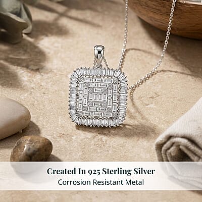 Luxuriant Lab Grown Diamond G-H SI 1.50 ctw Geometric Lattice Pendant Necklace in Rhodium Over Sterling Silver 20 Inches