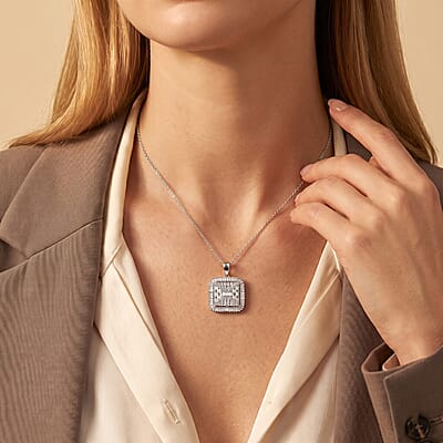 Luxuriant Lab Grown Diamond G-H SI 1.50 ctw Geometric Lattice Pendant Necklace in Rhodium Over Sterling Silver 20 Inches