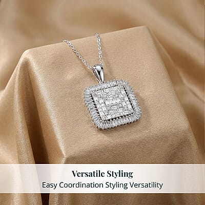 Luxuriant Lab Grown Diamond G-H SI 1.50 ctw Geometric Lattice Pendant Necklace in Rhodium Over Sterling Silver 20 Inches