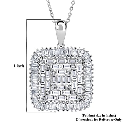 Luxuriant Lab Grown Diamond G-H SI 1.50 ctw Geometric Lattice Pendant Necklace in Rhodium Over Sterling Silver 20 Inches