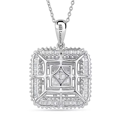 Luxuriant Lab Grown Diamond G-H SI 1.50 ctw Geometric Lattice Pendant Necklace in Rhodium Over Sterling Silver 20 Inches