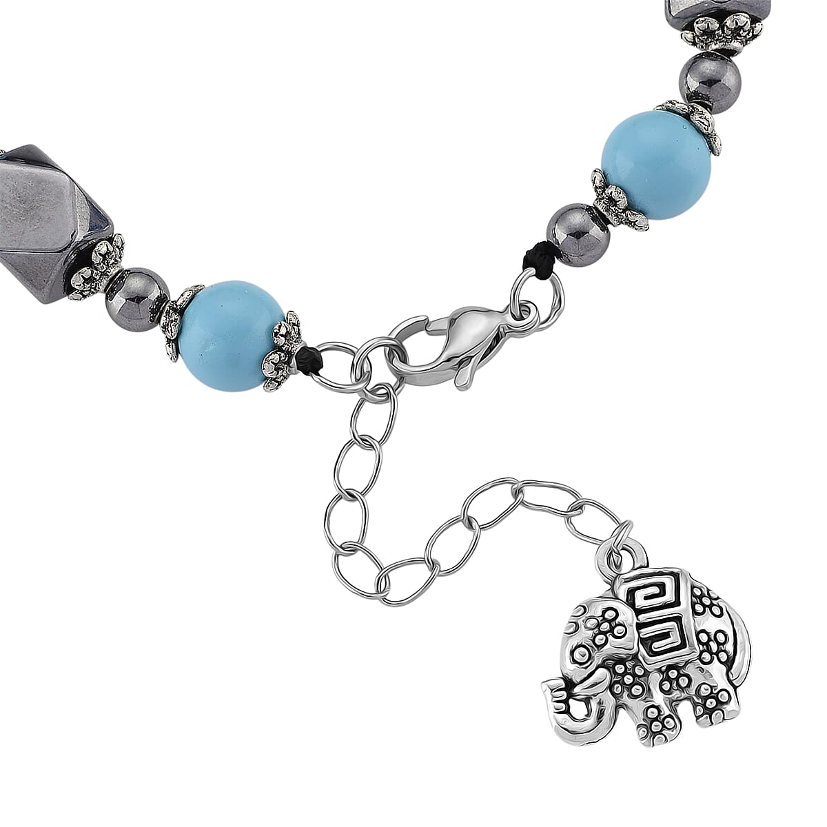 Terahertz 42.00 ctw and Sleeping Beauty Color Shell Pearl Beaded Bracelet with Charm (6.5-8.5In) and Earrings in Silvertone and Stainless Steel image number 5