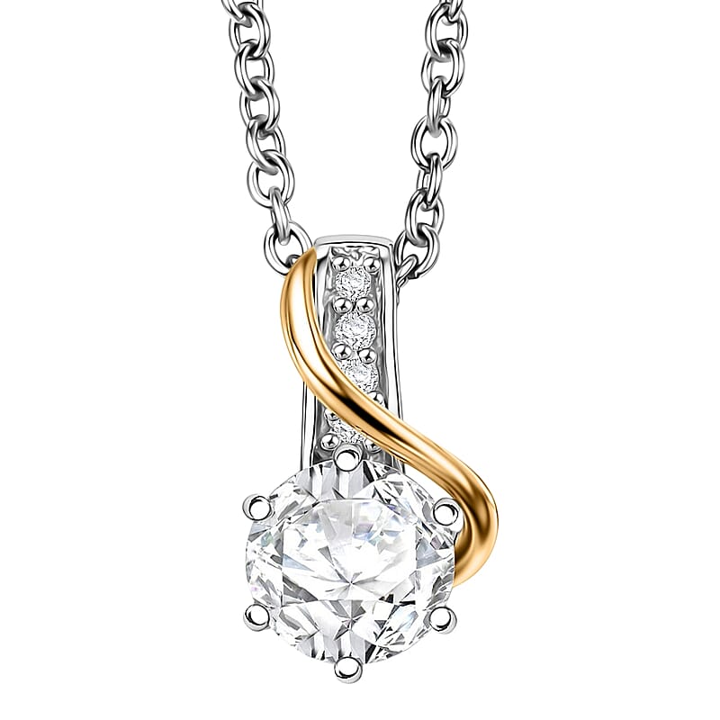 D'Joy Moissanite 1.10 ctw Two tone Pendant Necklace in 18K Vermeil YG and Platinum Over Sterling Silver (20 Inches)