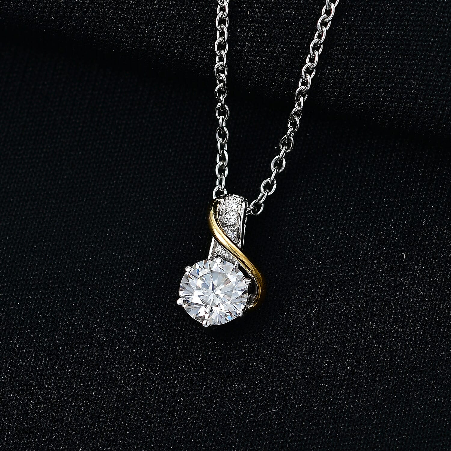 D'Joy Moissanite 1.10 ctw Pendant Necklace in 18K Vermeil YG and Platinum Over Sterling Silver (20 Inches)