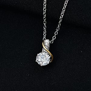 D'Joy Moissanite 1.10 ctw Pendant Necklace in 18K Vermeil YG and Platinum Over Sterling Silver (20 Inches)