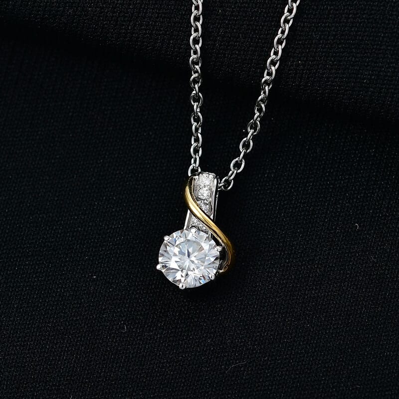 D'Joy Moissanite 1.10 ctw Two tone Pendant Necklace in 18K Vermeil YG and Platinum Over Sterling Silver (20 Inches)