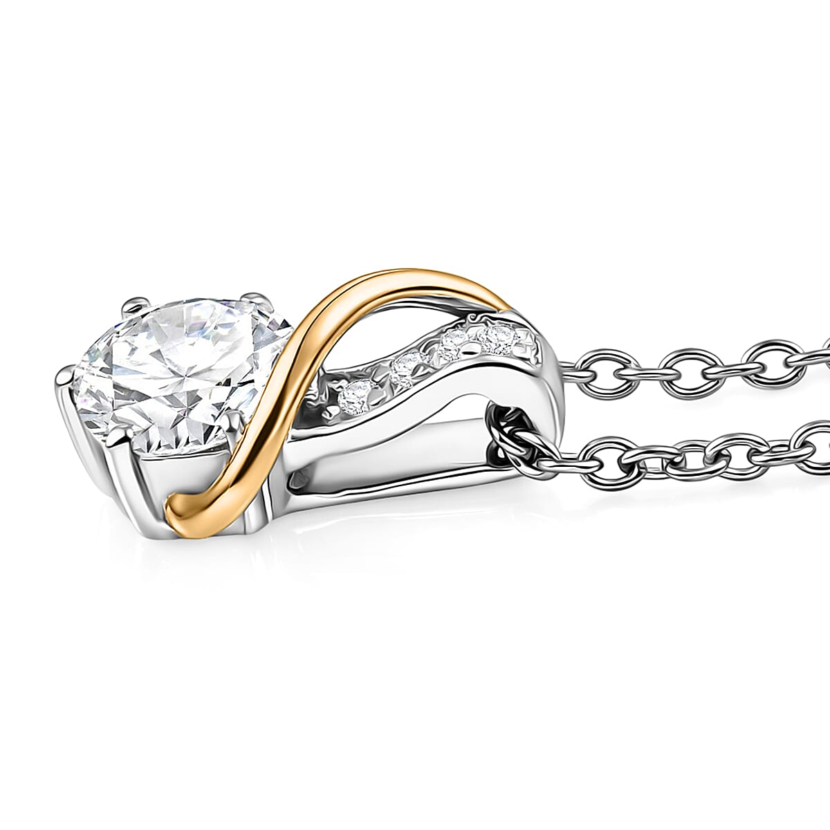 D'Joy Moissanite 1.10 ctw Pendant Necklace in 18K Vermeil YG and Platinum Over Sterling Silver (20 Inches)
