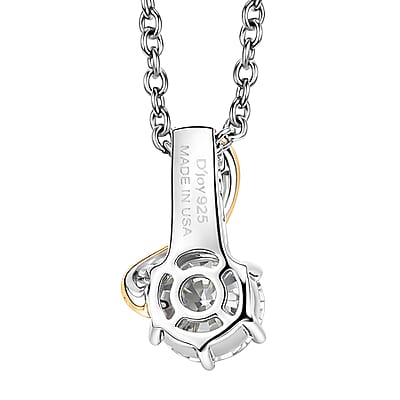 D'Joy Moissanite 1.10 ctw Two tone Pendant Necklace in 18K Vermeil YG and Platinum Over Sterling Silver (20 Inches)